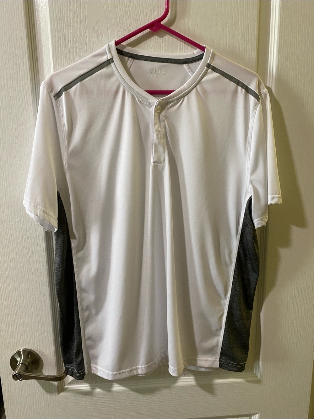 MSX (Michael Strahan)Men's White and Gray Henley Performance Shirt